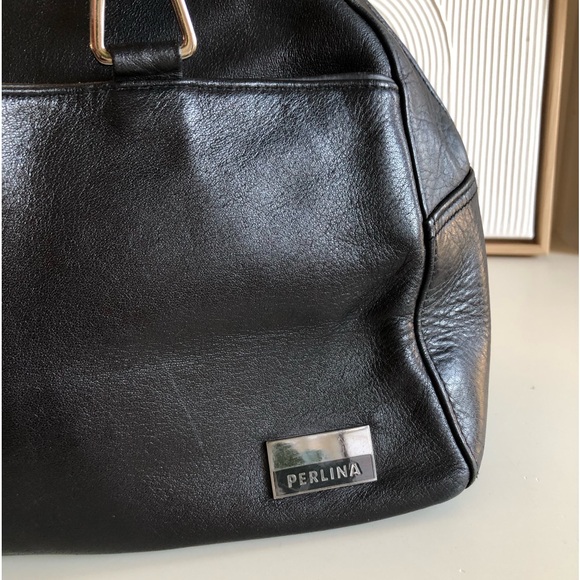 Perlina New York Satchel Arch soft black leather handbag silver hardware - Picture 4 of 14